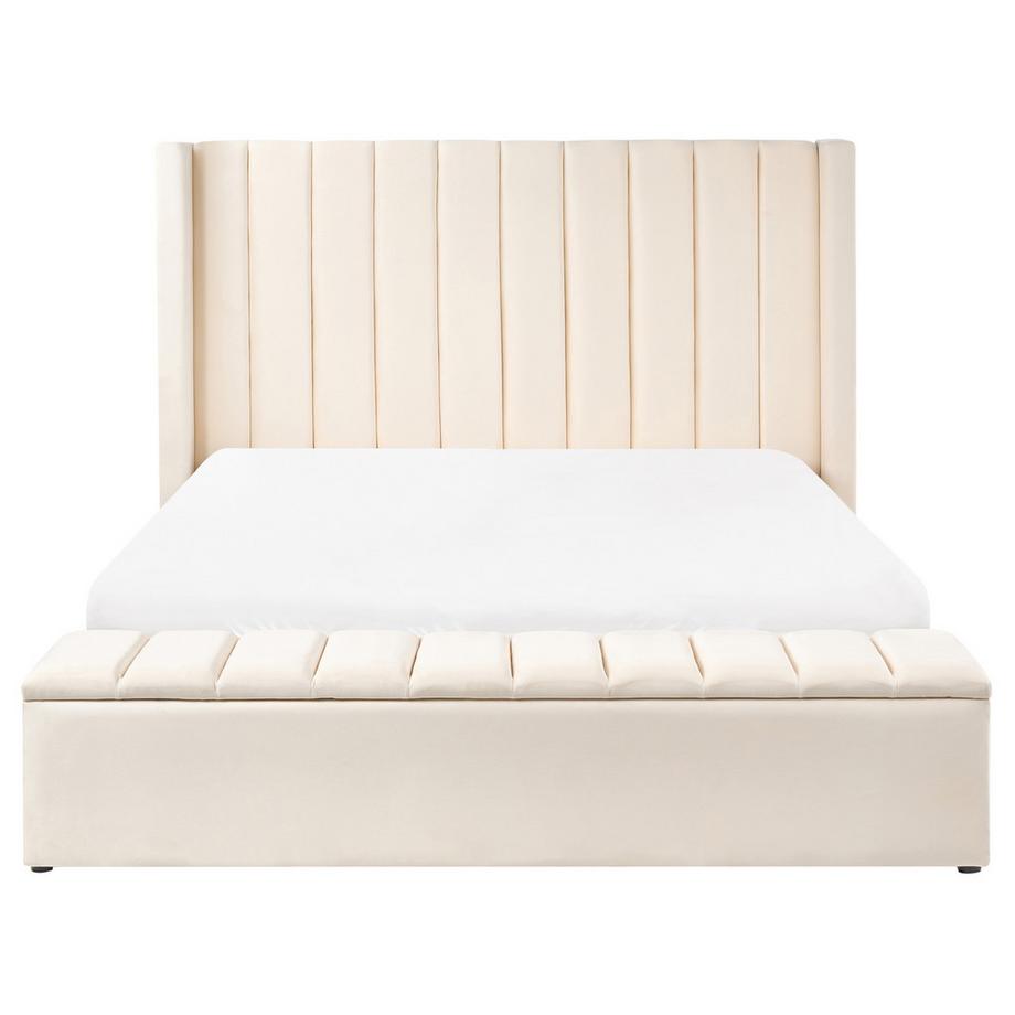 Beliani Letto con panca contenitore en Velluto Minimalista NOYERS  