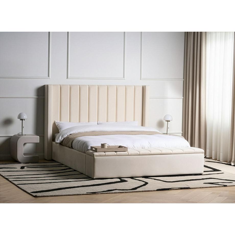Beliani Letto con panca contenitore en Velluto Minimalista NOYERS  
