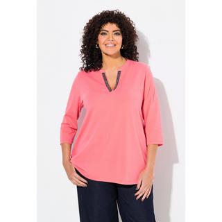 Ulla Popken  T-shirt long, col tunisien et manches 3/4, coupe évasée 