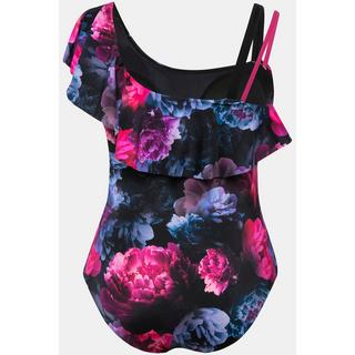 Ulla Popken  Maillot de bain avec bonnets souples, style bustier, imprimé fleurs et large volant 