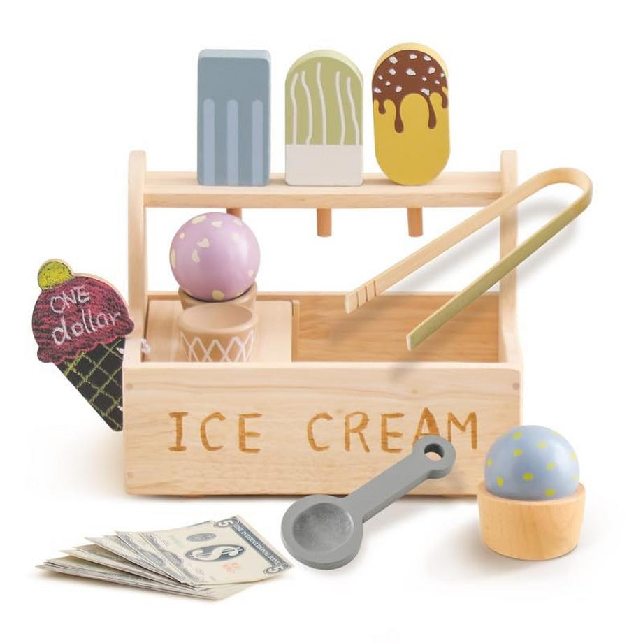 Eiscreme Holzspielzeug Eiscreme-Set Eiscreme-Stand Eiscreme-Wagen mit beweglichen Rädern Eiscreme-Laden Rollenspiel
