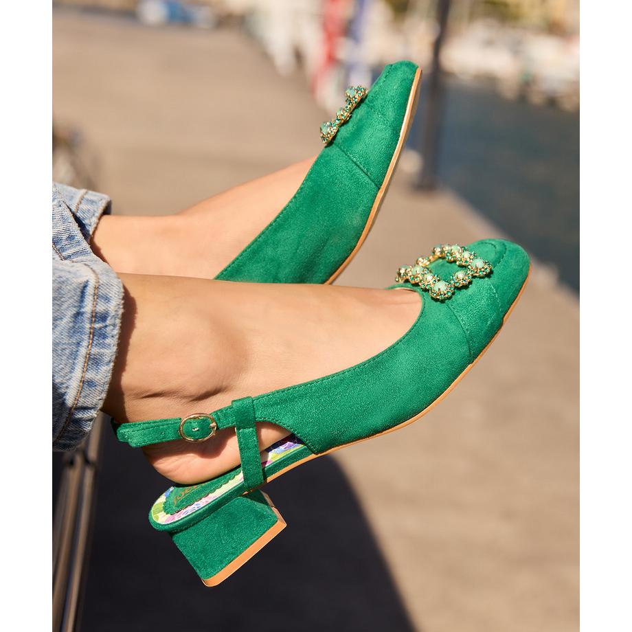 Joe Browns Slingback Schuhe Eckige Kappe mit Schmuckbrosche  