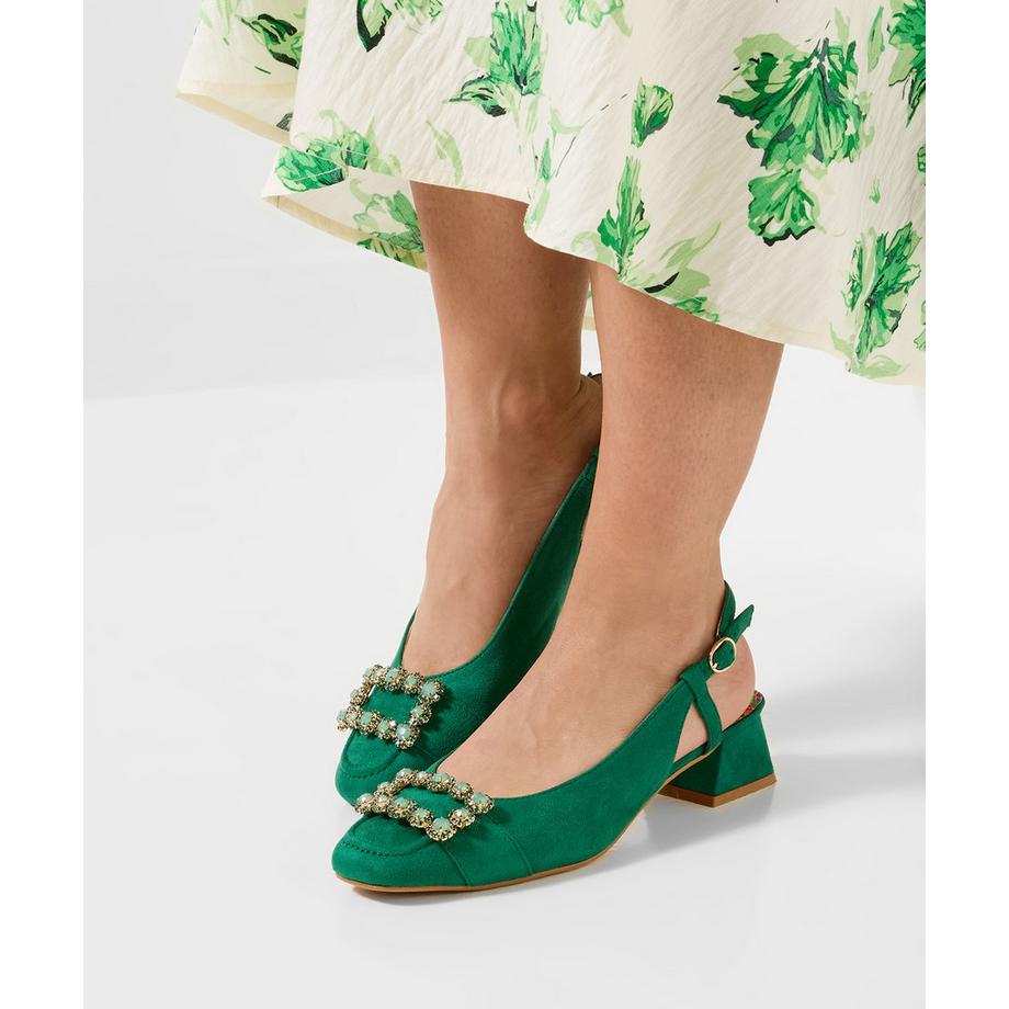 Joe Browns Slingback Schuhe Eckige Kappe mit Schmuckbrosche  