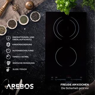 Arebos ATable de cuisson vitrocéramique autarcique Sensor Touch 2 plaques 3000 W  