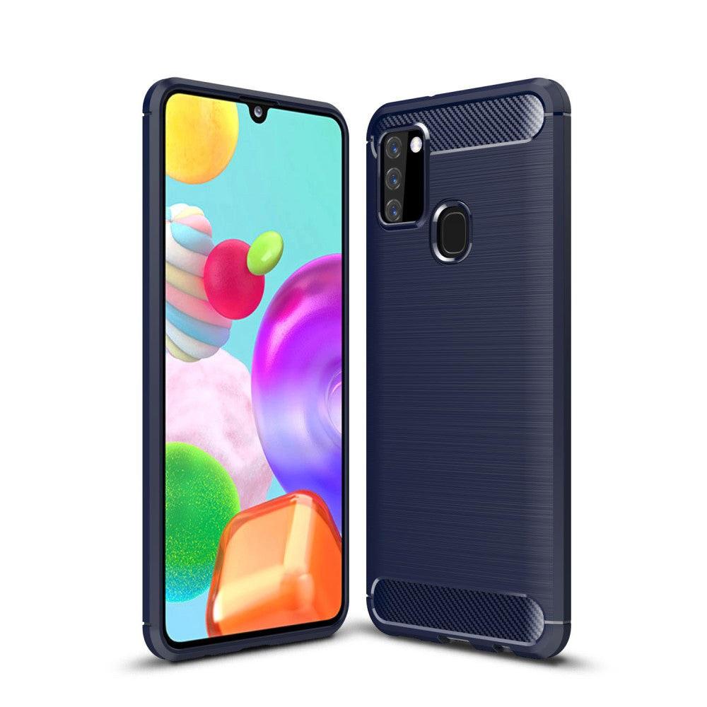 Cover-Discount  Galaxy A21s - Metall Carbon Look Gummi Hülle 