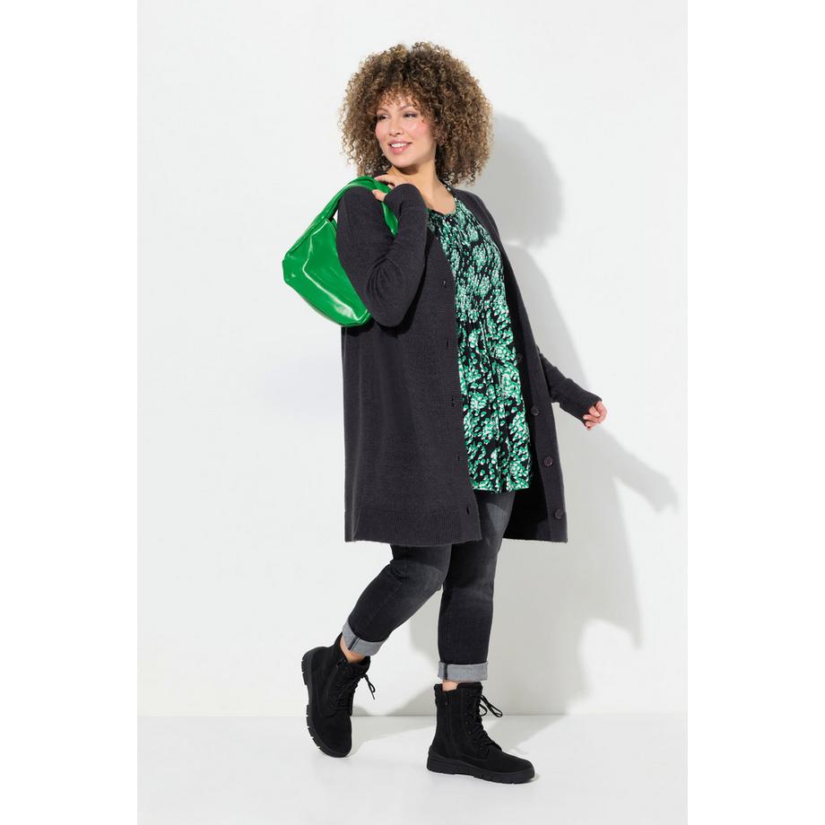 Ulla Popken Cardigan Coupe Boxy Col V Patte de Boutonnage  