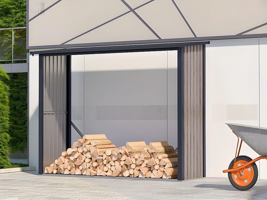 Vente-unique Casetta per legna 4,1 m3 L.242 x P.89 x H.190 cm in Acciaio galvanizzato effetto legno 4,9 stere - WINWOOD  