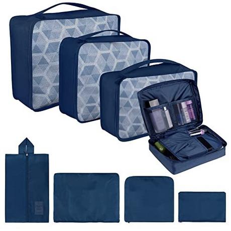Set De 7 Sacs De Rangement Valise - Organisateur Voyage Anti-Poussière | Nylon Bleu