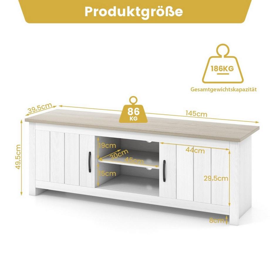 Northio Meuble TV avec 2 portes, 2 armoires et étagères ouvertes Meuble TV pour téléviseurs jusqu'à 65 gris clair  