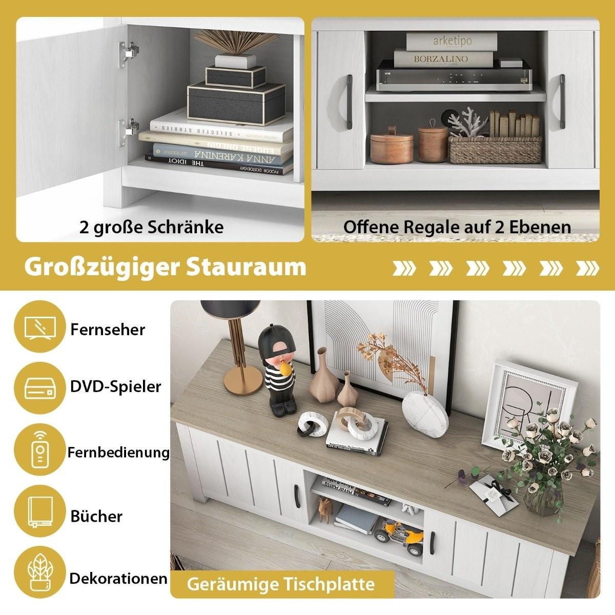 Northio TV-Ständer mit 2 Türen & 2 Schränken & Offenen Regalen Fernsehtisch für Fernseher bis 65" Hellgrau  