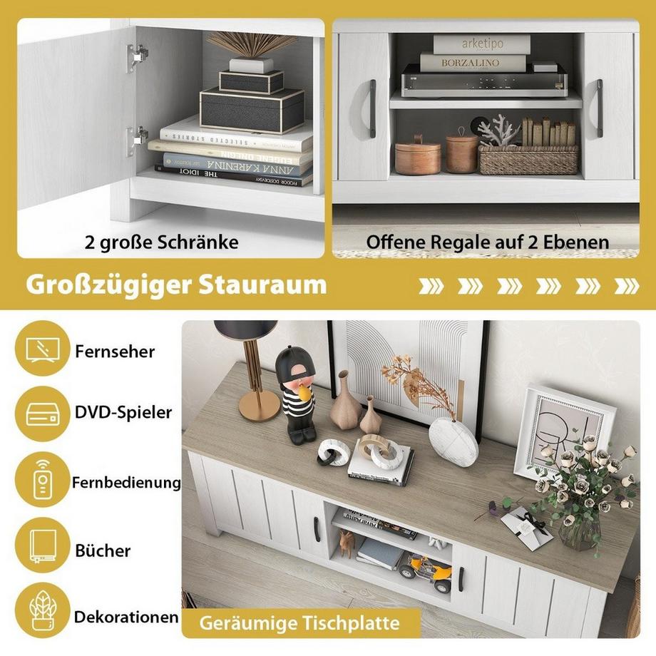 Northio Meuble TV avec 2 portes, 2 armoires et étagères ouvertes Meuble TV pour téléviseurs jusqu'à 65 gris clair  