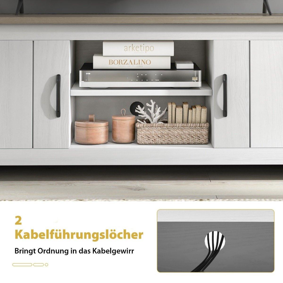 Northio TV-Ständer mit 2 Türen & 2 Schränken & Offenen Regalen Fernsehtisch für Fernseher bis 65" Hellgrau  