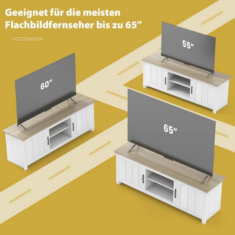 Northio Meuble TV avec 2 portes, 2 armoires et étagères ouvertes Meuble TV pour téléviseurs jusqu'à 65 gris clair  