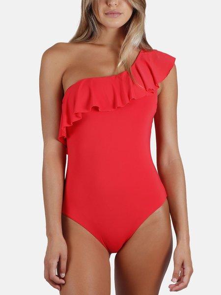 Image of 1-teiliger Badeanzug Mit Seitlichen Rüschen Damen Rot Bunt 36