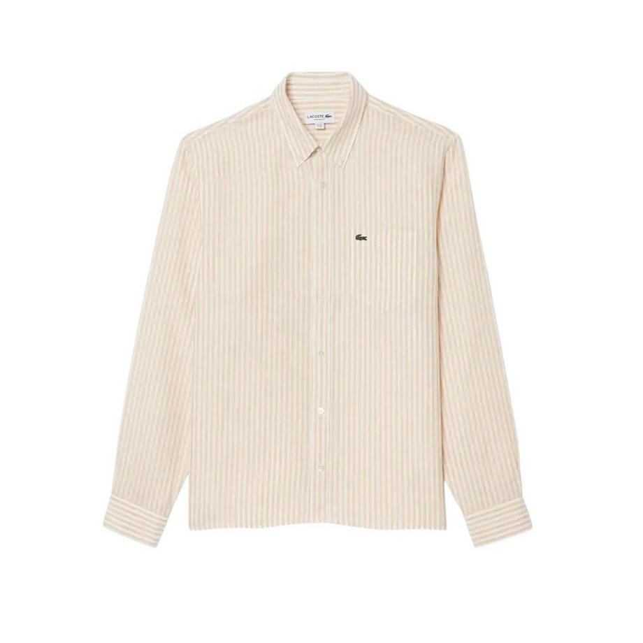 Camicia Button Down Regolare A Strisce Lino