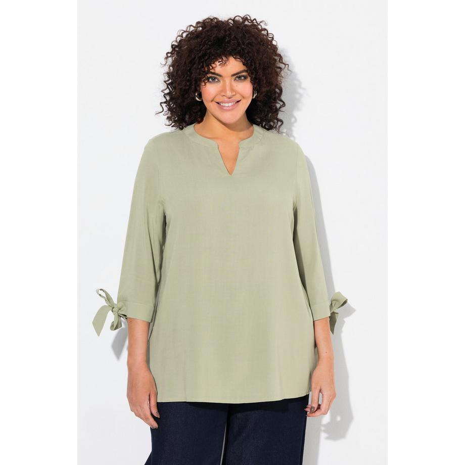 Ulla Popken Blusa Taglio Svasato Maniche 3/4 con Fiocco  