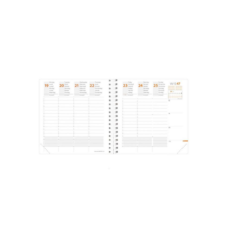 Quo Vadis - Recharge Agenda - Spiralé - 2025 - Time & Life Medium - Semainier Planning - Multilingue - 13 mois de décembre à décembre - 16x16 cm - Papier Clairefontaine blanc - Fabrication française