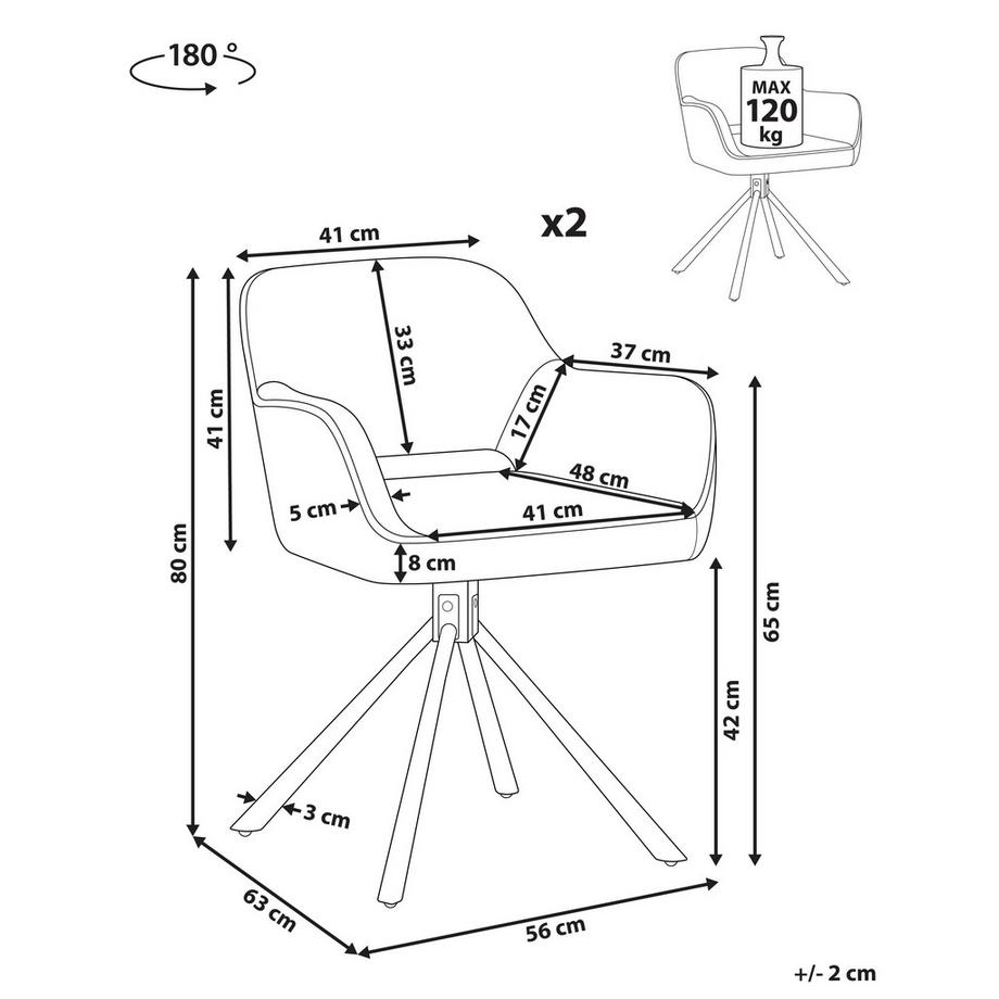 Beliani Set di 2 sedie da pranzo en Tessuto Retrò LOURES  