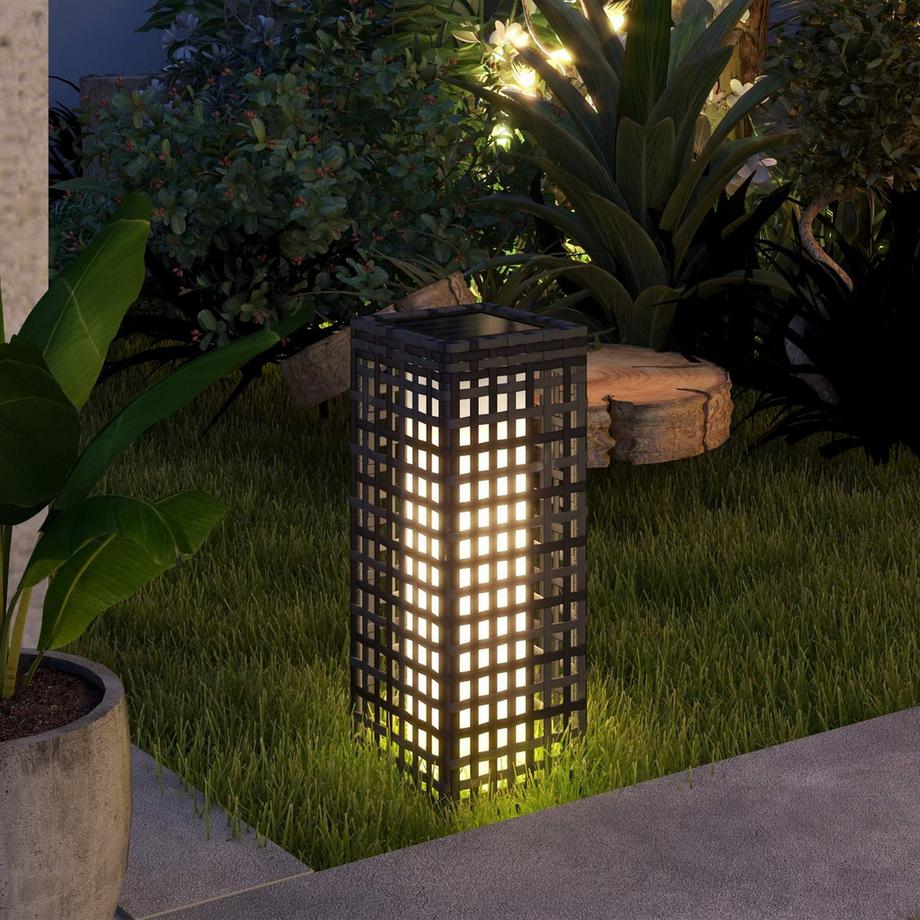 Northio Lampada Solare, Lampada Solare In Rattan, Lampada Da Sentiero Impermeabile Con Sensore Di Luce, Lampada Da Giardino A Led Automatica, Lampada Da Esterno Per Balcone, Acciaio, Grigio  