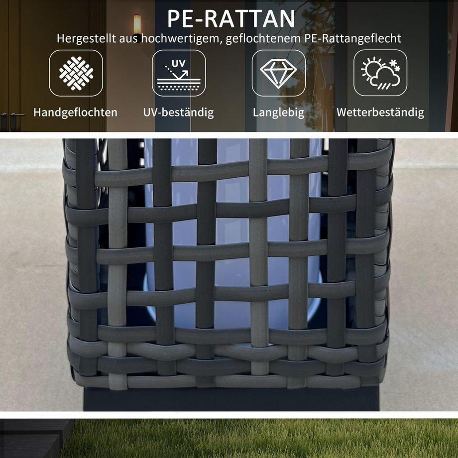 Northio Lampada Solare, Lampada Solare In Rattan, Lampada Da Sentiero Impermeabile Con Sensore Di Luce, Lampada Da Giardino A Led Automatica, Lampada Da Esterno Per Balcone, Acciaio, Grigio  