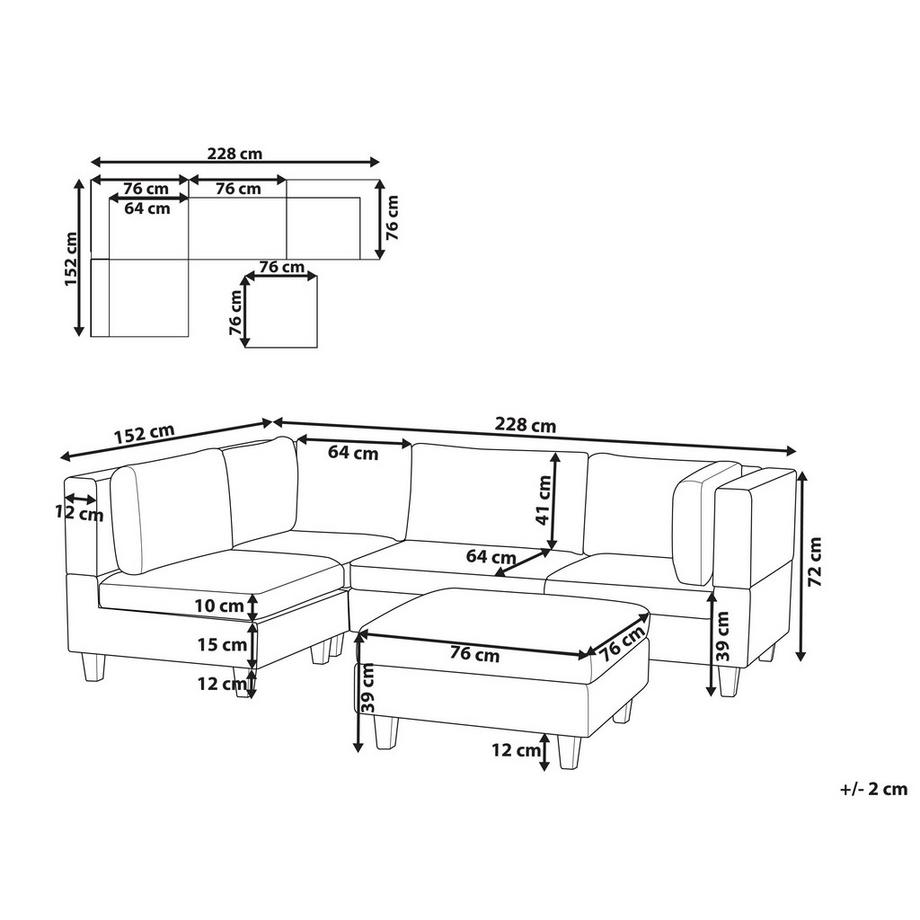 Beliani Ecksofa mit Ottomane aus Stoff Modern UNSTAD  