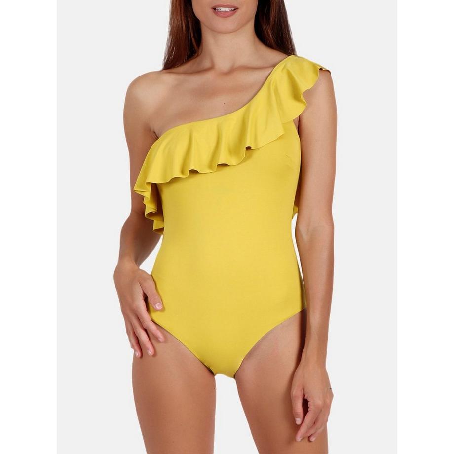Costume da bagno 1 pezzo con balze gialle sul lato
