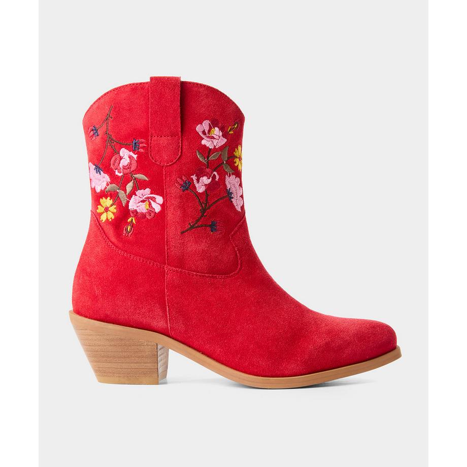 Stiefeletten im Western-Stil mit Blumenstickerei