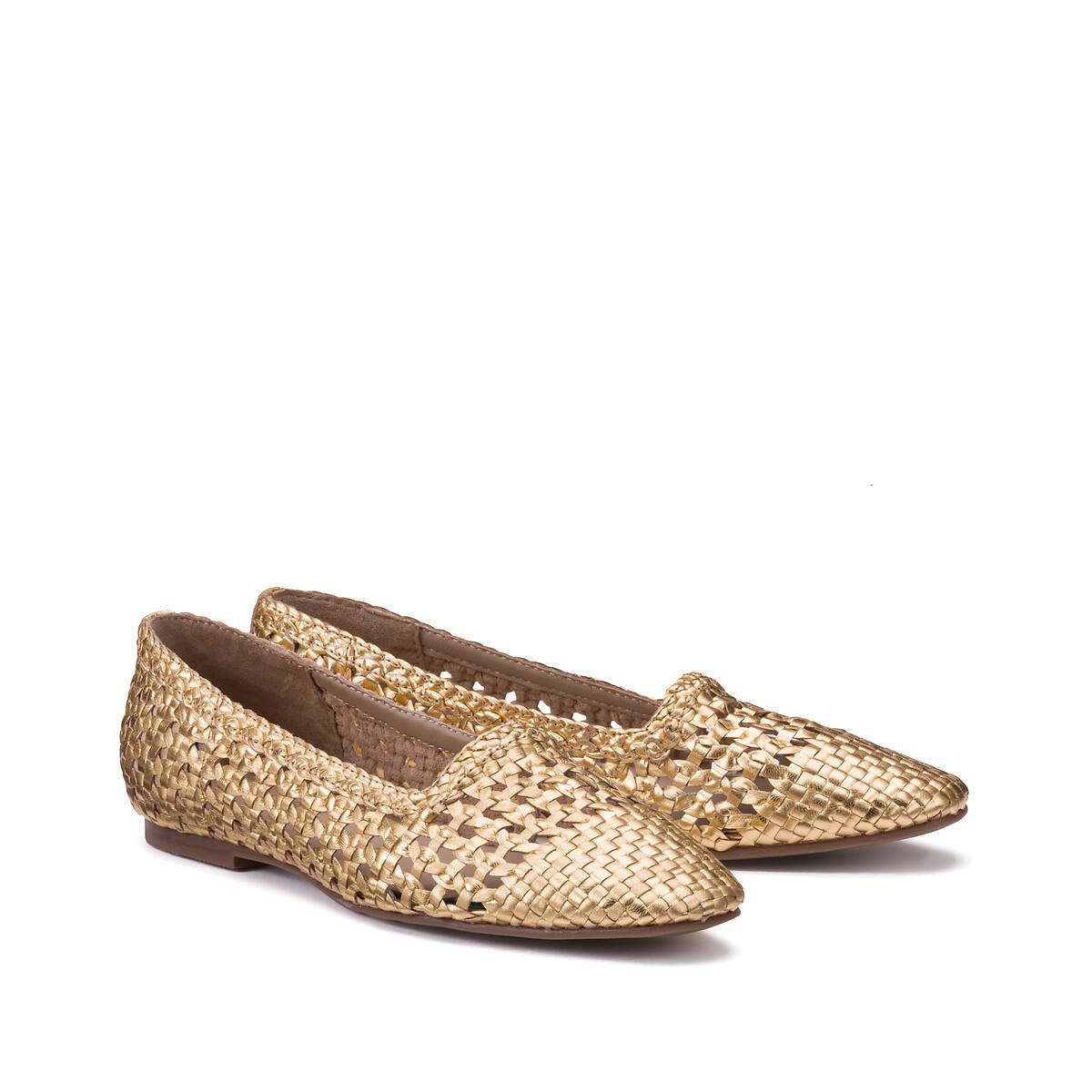 Image of Flache Ballerinas Aus Geflochtenem Leder Damen Gold 39