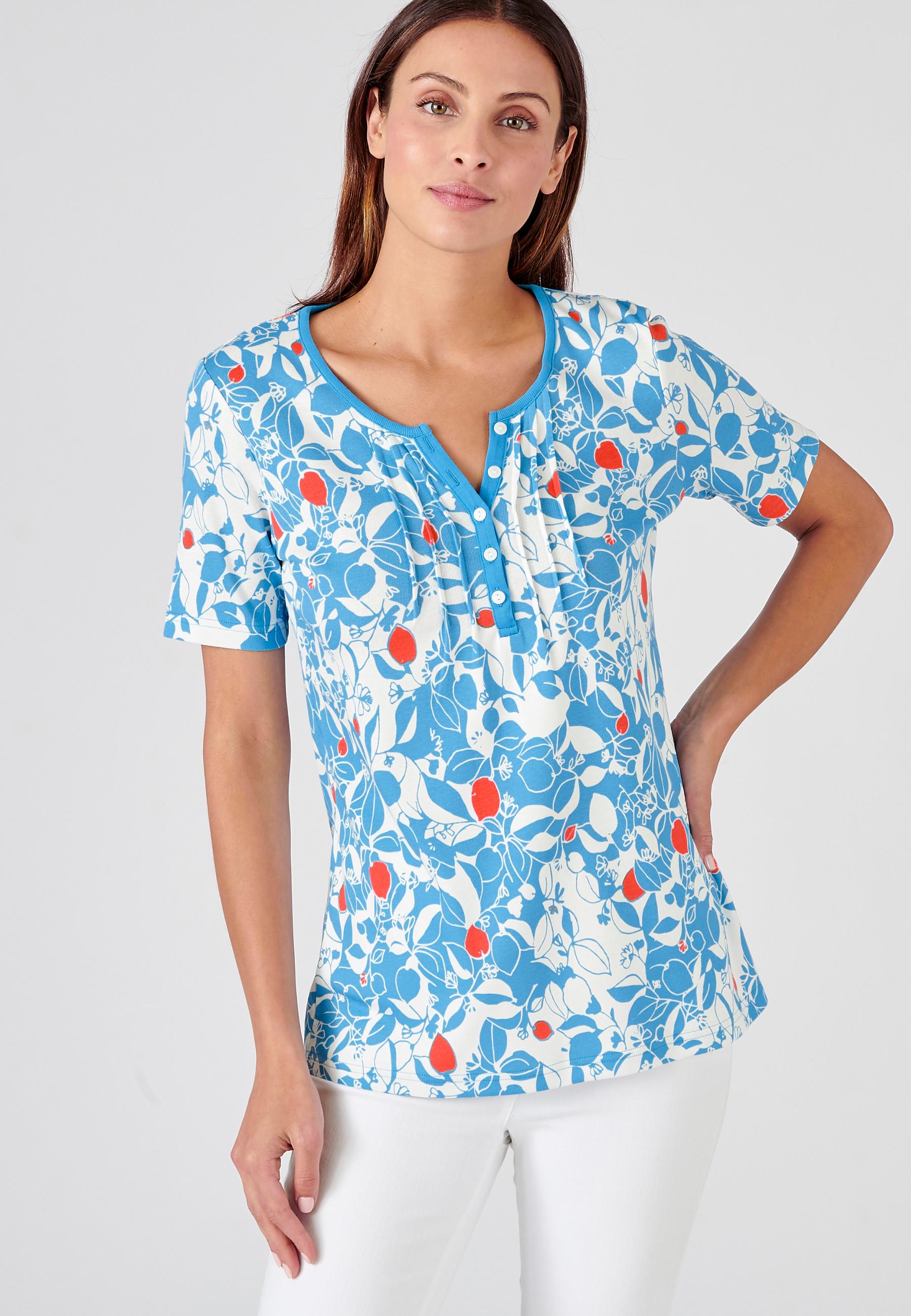 Image of Feinripp-t-shirt Aus Reiner Baumwolle. Damen Blau 50/52