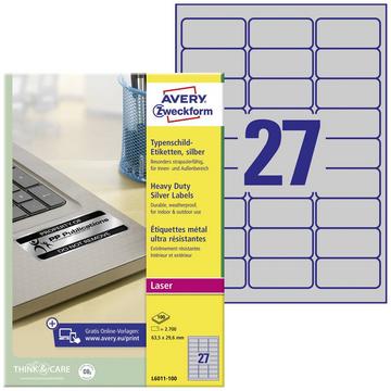 Avery Zweckform Typenschild-Etiketten, 63.5 x 29.6 mm, 100 Bogen/2.70 Etiketten