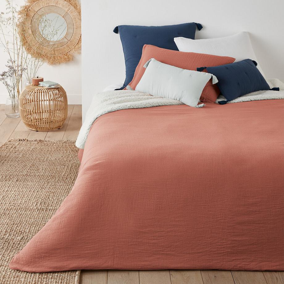 Dessus de lit uni gaze coton/sherpa Kumla