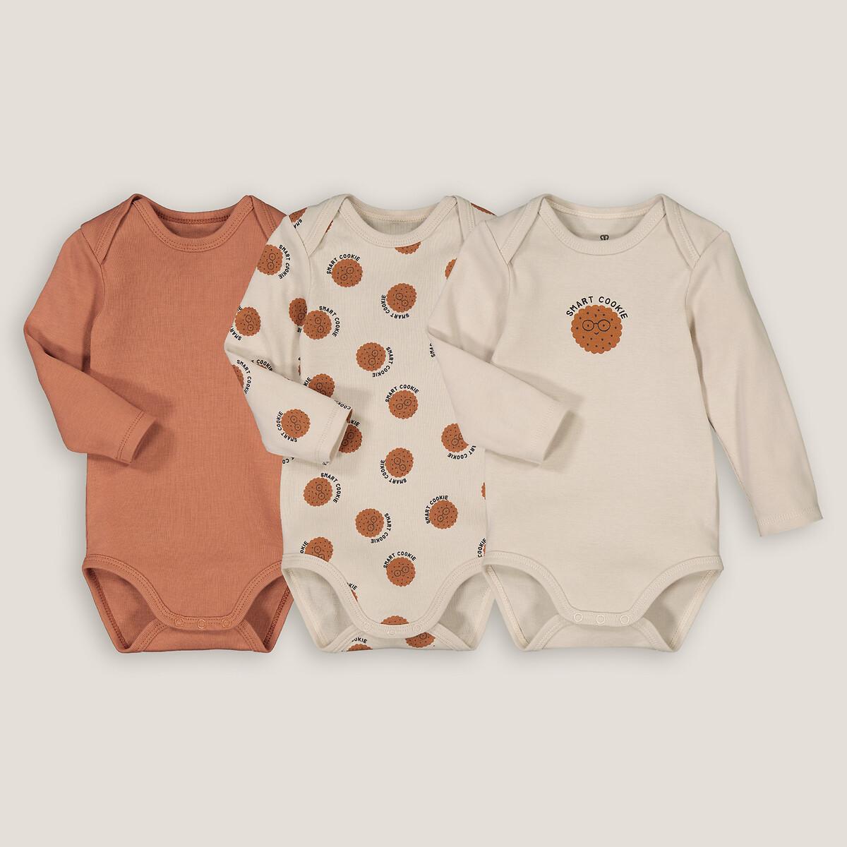 Image of 3er-pack Langarm-bodys Mit Cookie-motiven Unisex Braun 9M