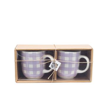 Coffret de 2 mugs en porcelaine motif vichy