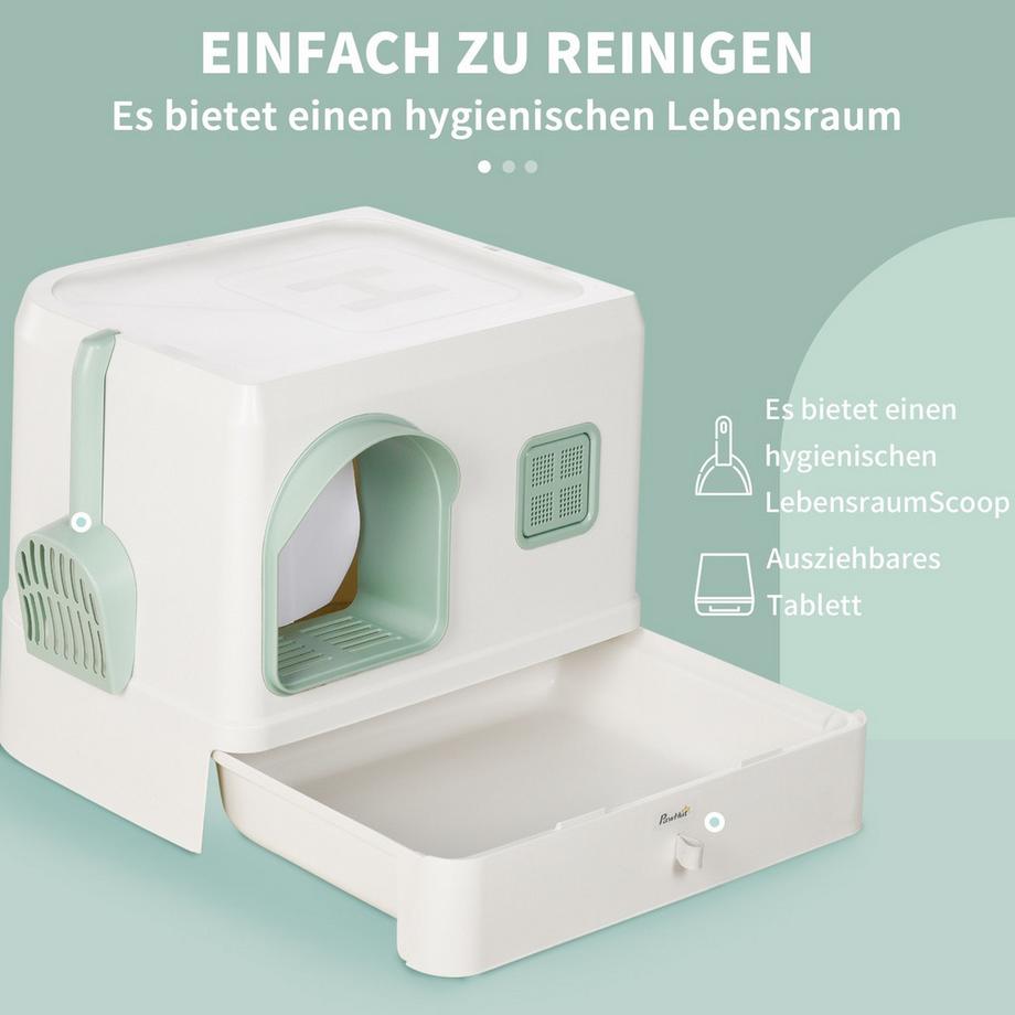 Northio  Katzenklo Haubentoilette Schaufel Schublade Deodorant Weiß+Grün 50X40X40Cm 