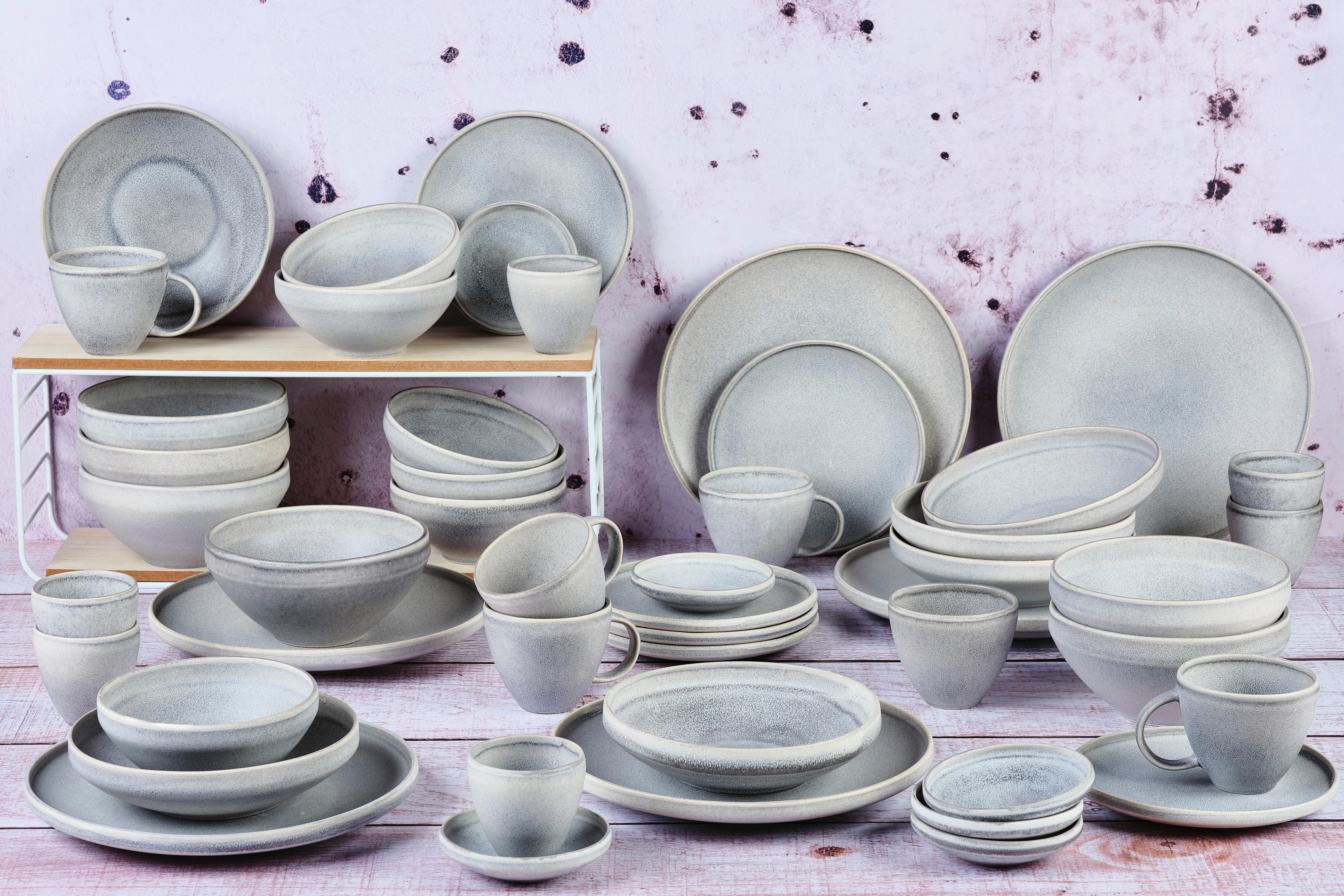 BJÖRN Set stoviglie STONE - 48 pezzi - grigio luna  