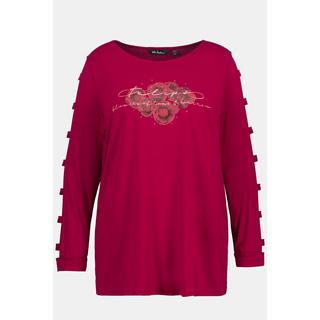 Ulla Popken  T-shirt, tulipes, strass, encolure bateau, manches longues 