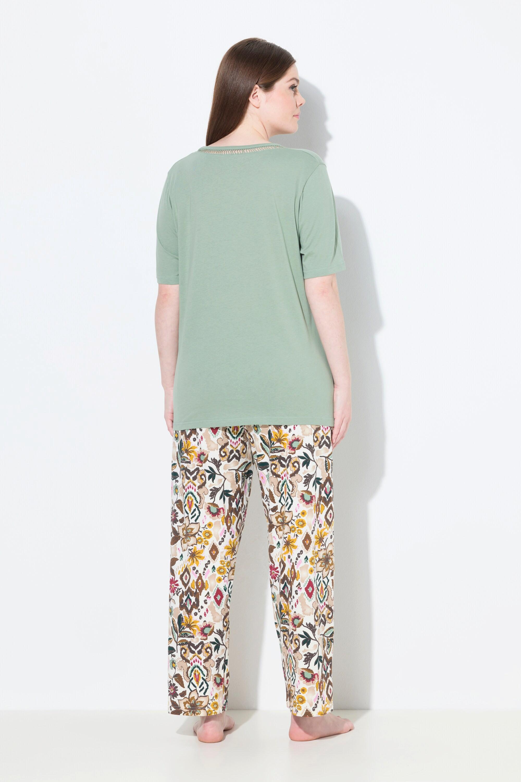 Ulla Popken Pigiama Fiori Scollo a V Mezze Maniche  