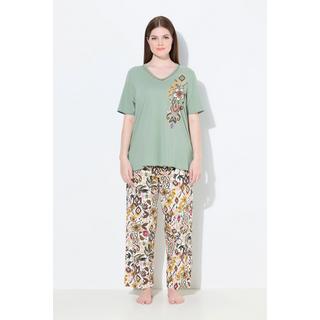 Ulla Popken Pigiama Fiori Scollo a V Mezze Maniche  