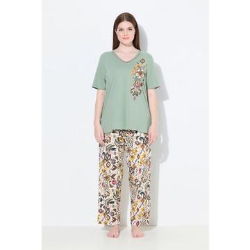 Pigiama con fiori, scollo a V e mezze maniche