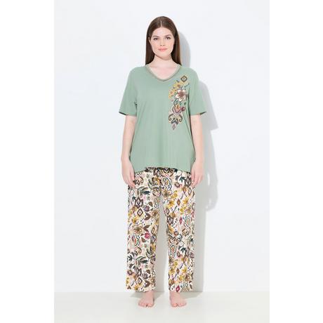 Ulla Popken Pigiama Fiori Scollo a V Mezze Maniche  