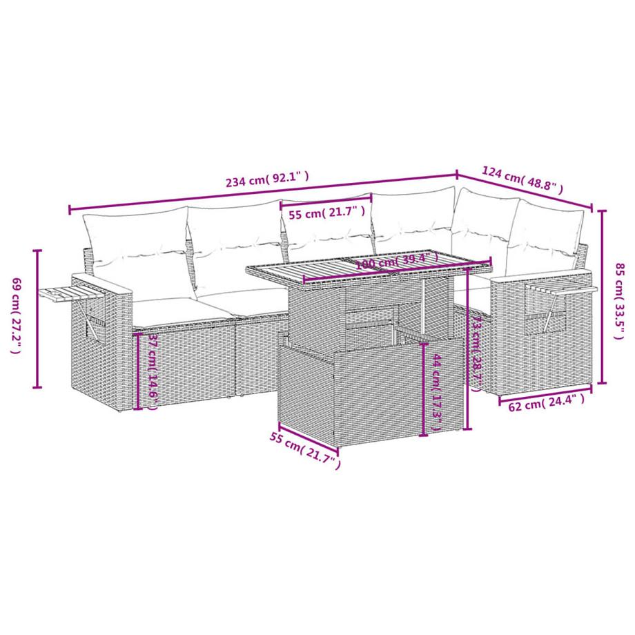 VidaXL set divano da giardino Polirattan  