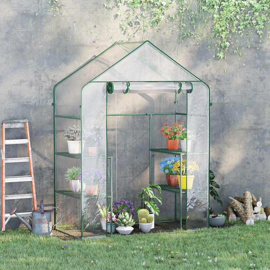 Northio Foliengewächshaus Begehbares Tomatengewächshaus Mit 6 Regalen, 142X73X195Cm, Transparent  