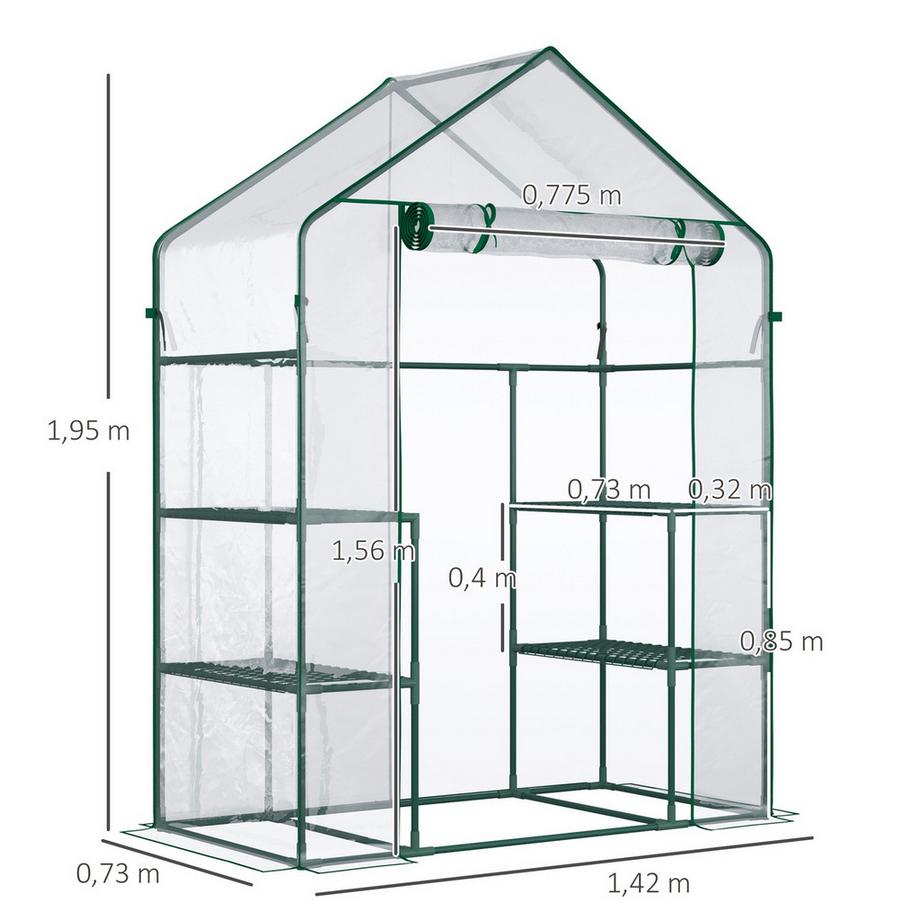 Northio Foliengewächshaus Begehbares Tomatengewächshaus Mit 6 Regalen, 142X73X195Cm, Transparent  