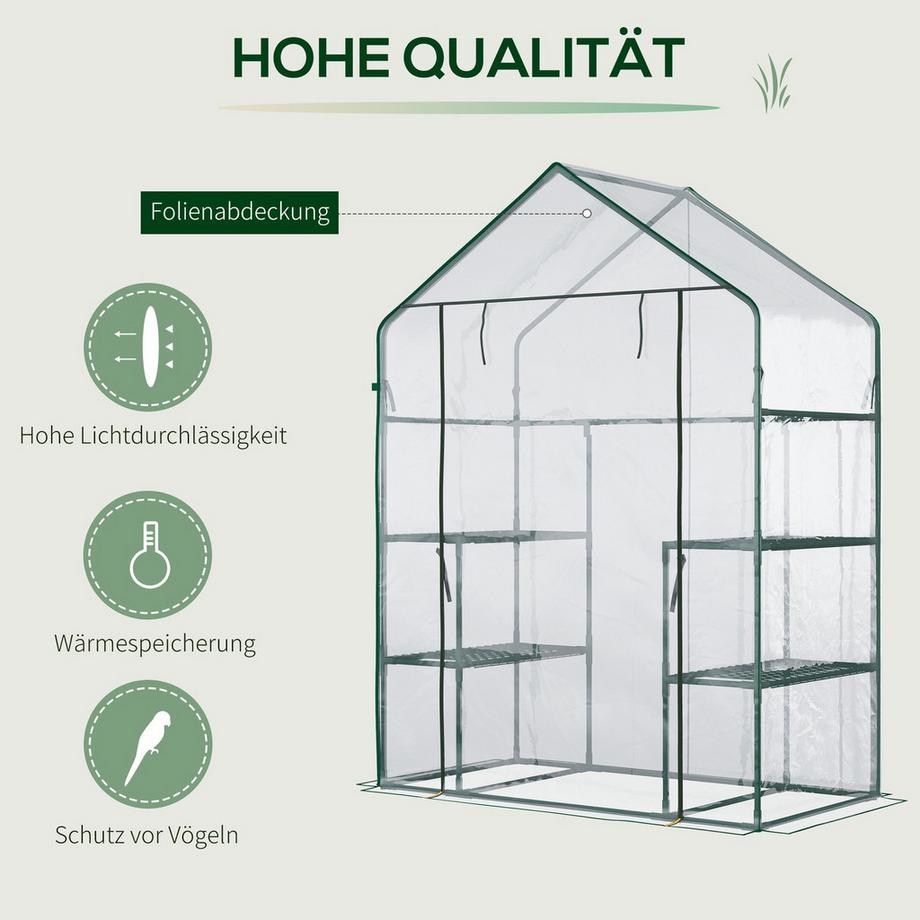 Northio Foliengewächshaus Begehbares Tomatengewächshaus Mit 6 Regalen, 142X73X195Cm, Transparent  