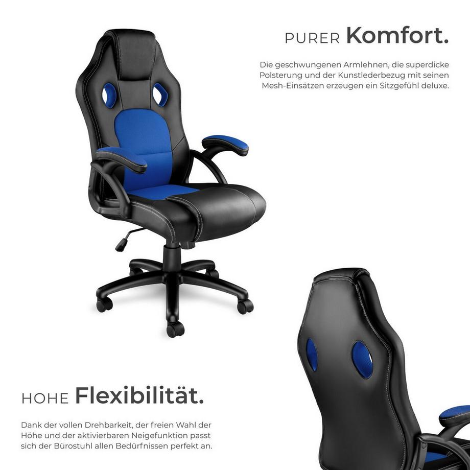 Tectake Bürostuhl Tyson ergonomische Form dicke Polsterung  