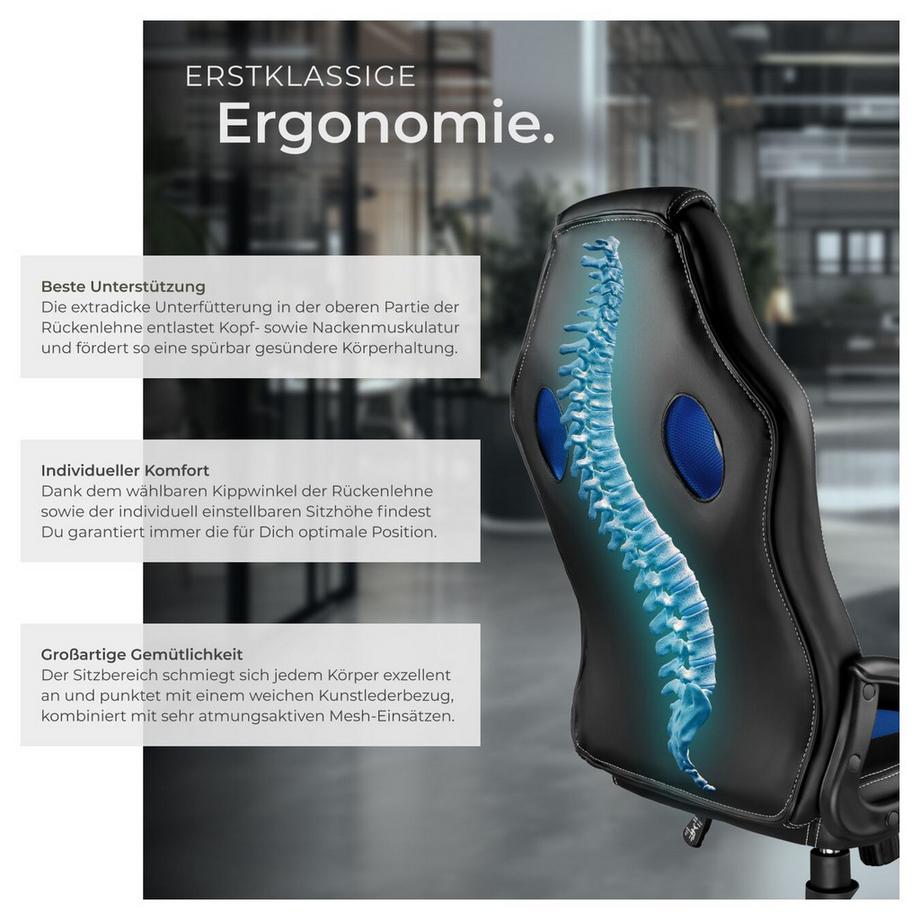 Tectake Bürostuhl Tyson ergonomische Form dicke Polsterung  
