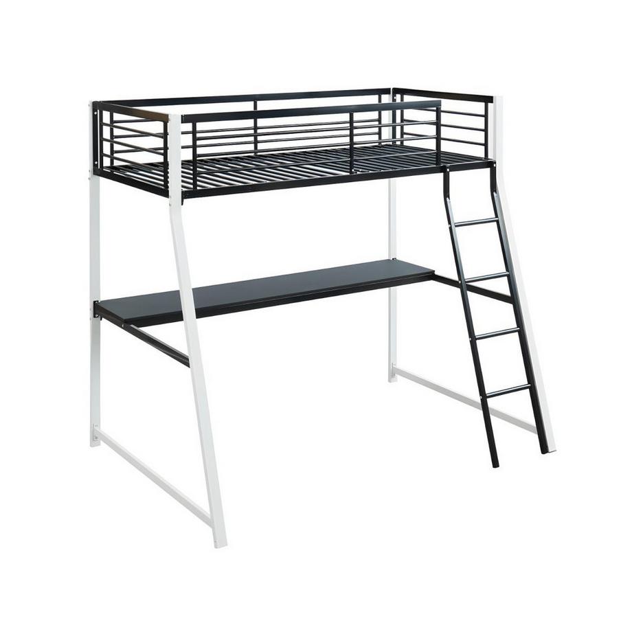 Vente-unique Letto a soppalco con scrivania integrata  Nero e bianco MALICIA + materasso incluso  