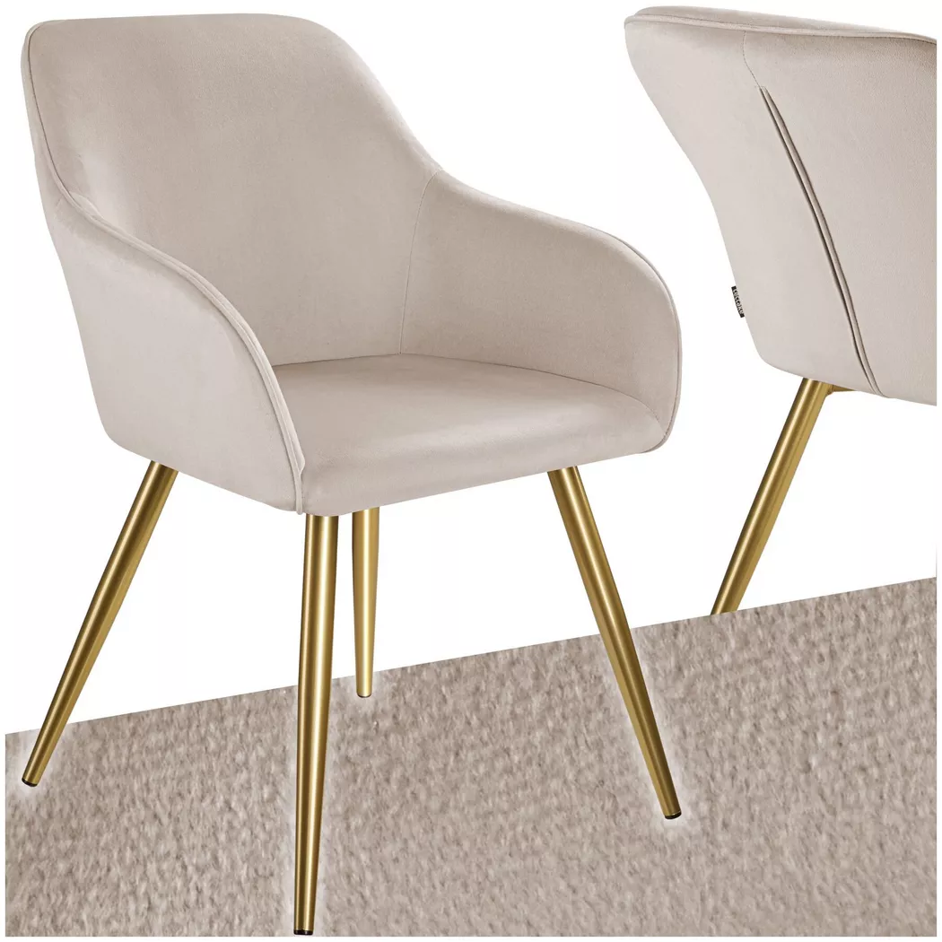 Tectake - Chaise MARILYN rembourrée aspect velours par pièce, 1P, Taupe