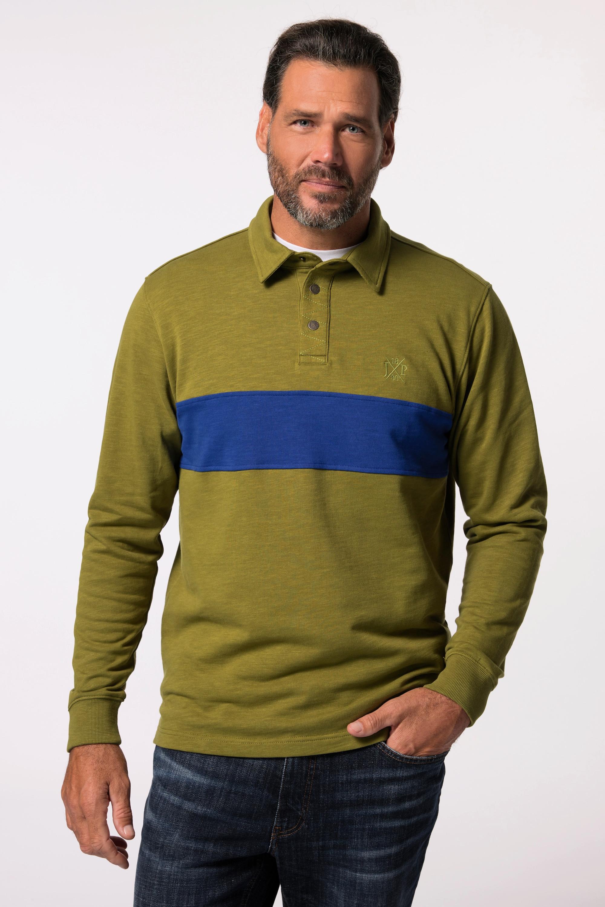 JP1880  Sweat-shirt de rugby. Rayures sur la poitrine. Col polo à boutons-pression - jusqu'au 8&nbsp;XL 