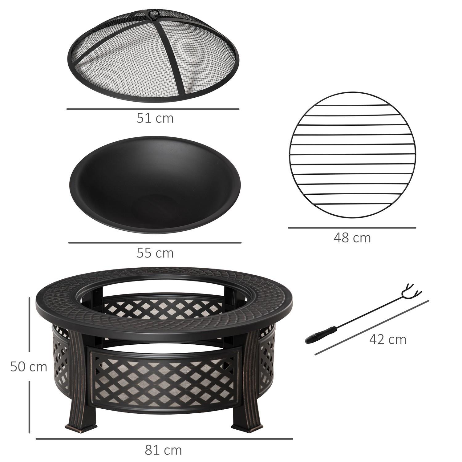 Northio Fire Bowl Poker Spark Guard Fire Basket Fire Table Round Fire Pit Garden Camping Bbq Acier Noir 81X81X50Cm  